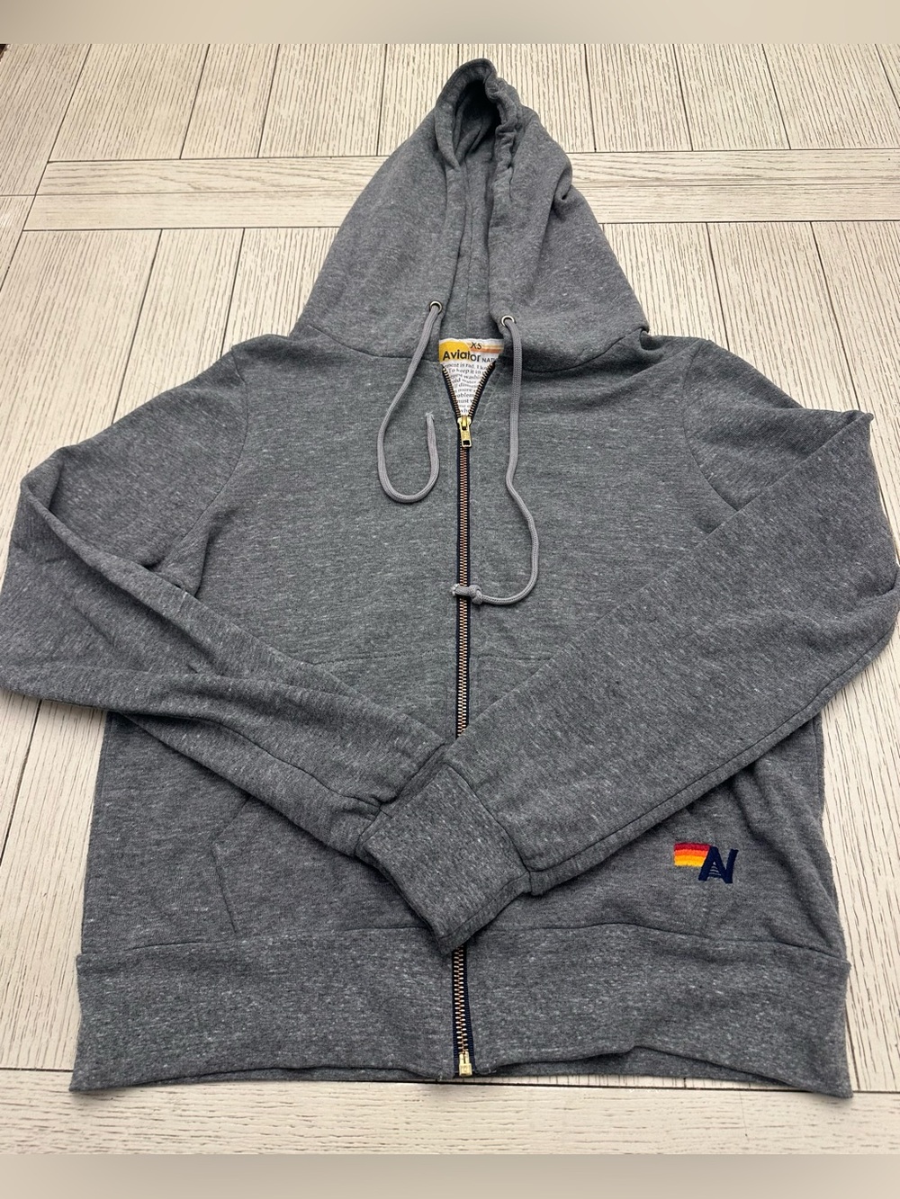 Aviator Nation Heather Grey Bolt Zip Uo Hoodie Sz XS